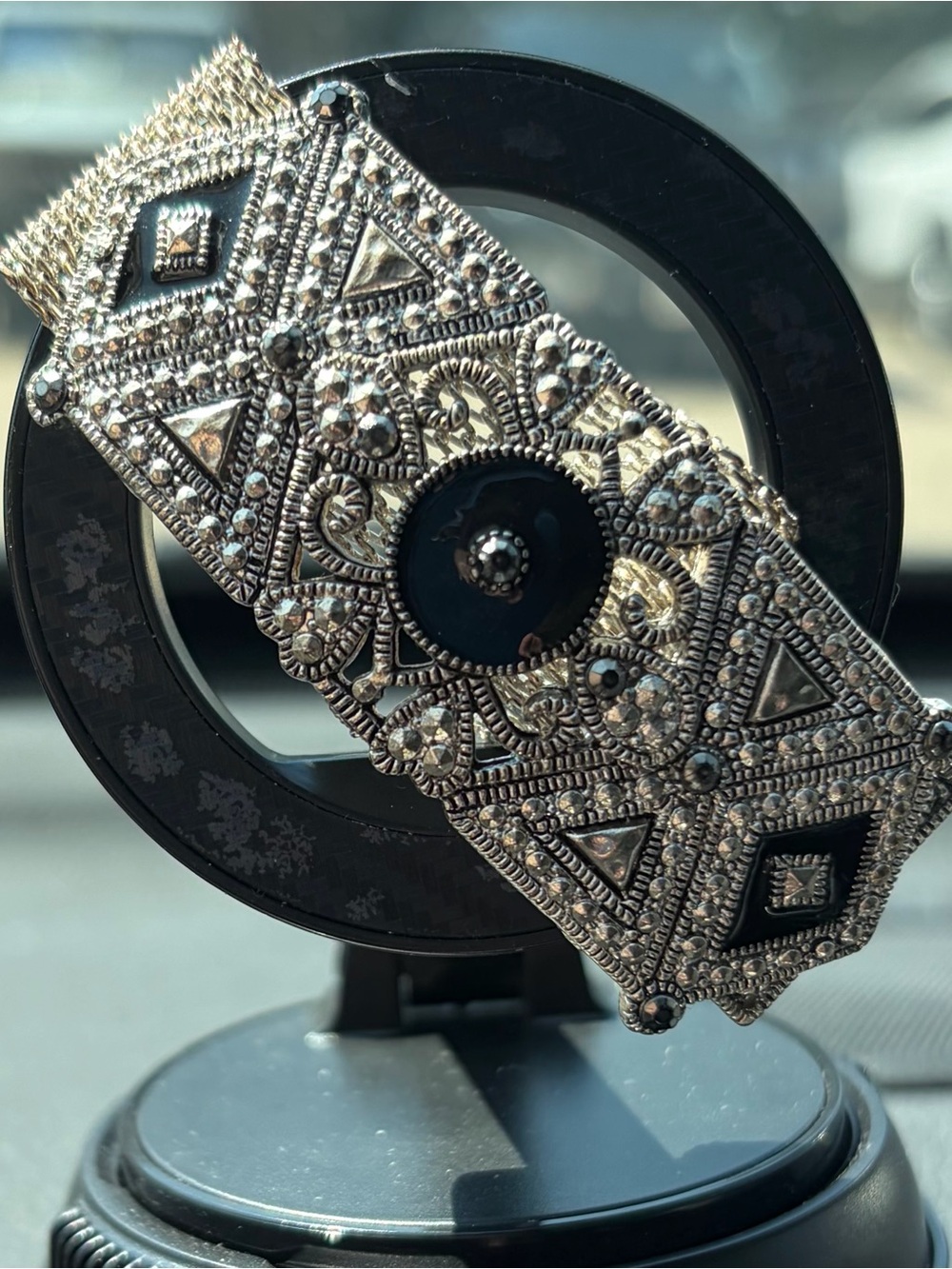 Ornate Silver-Tone Marcasite Bracelet